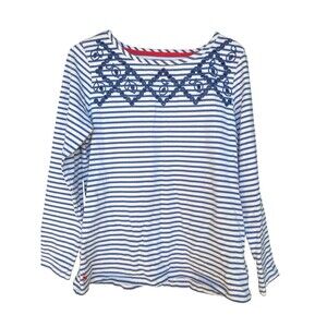 Joules Harbour Print Blue White Stripes Long Sleeve Tee Shirt 10 Coastal Cruise